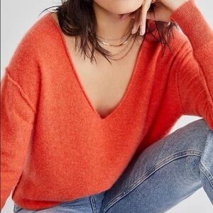 Free People Harmony Cashmere V-Neck Sweater - Coral XS